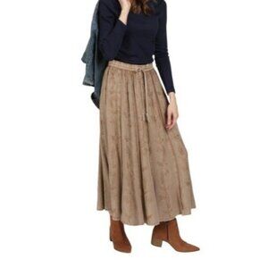 Catalog Classics Maxi Skirt XL Taupe Embroidered Boho Rayon Elastic Waist